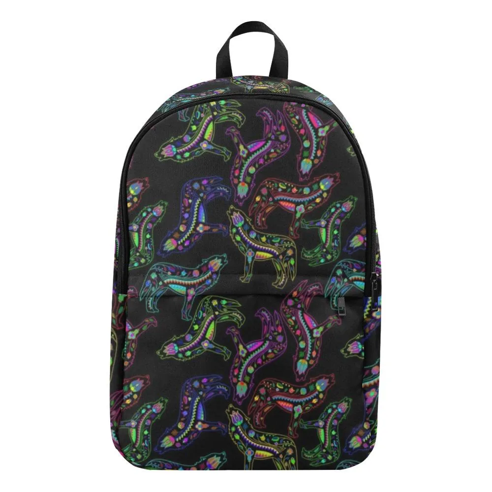 Neon Floral Wolves Backpack for Adult