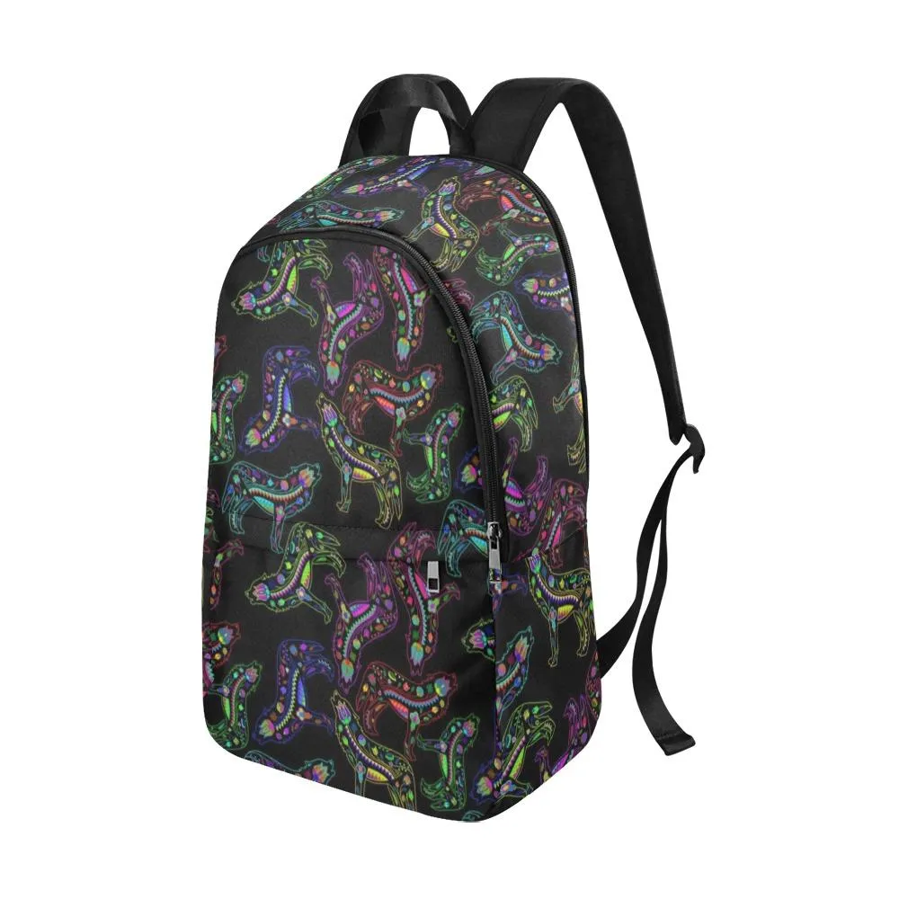 Neon Floral Wolves Backpack for Adult