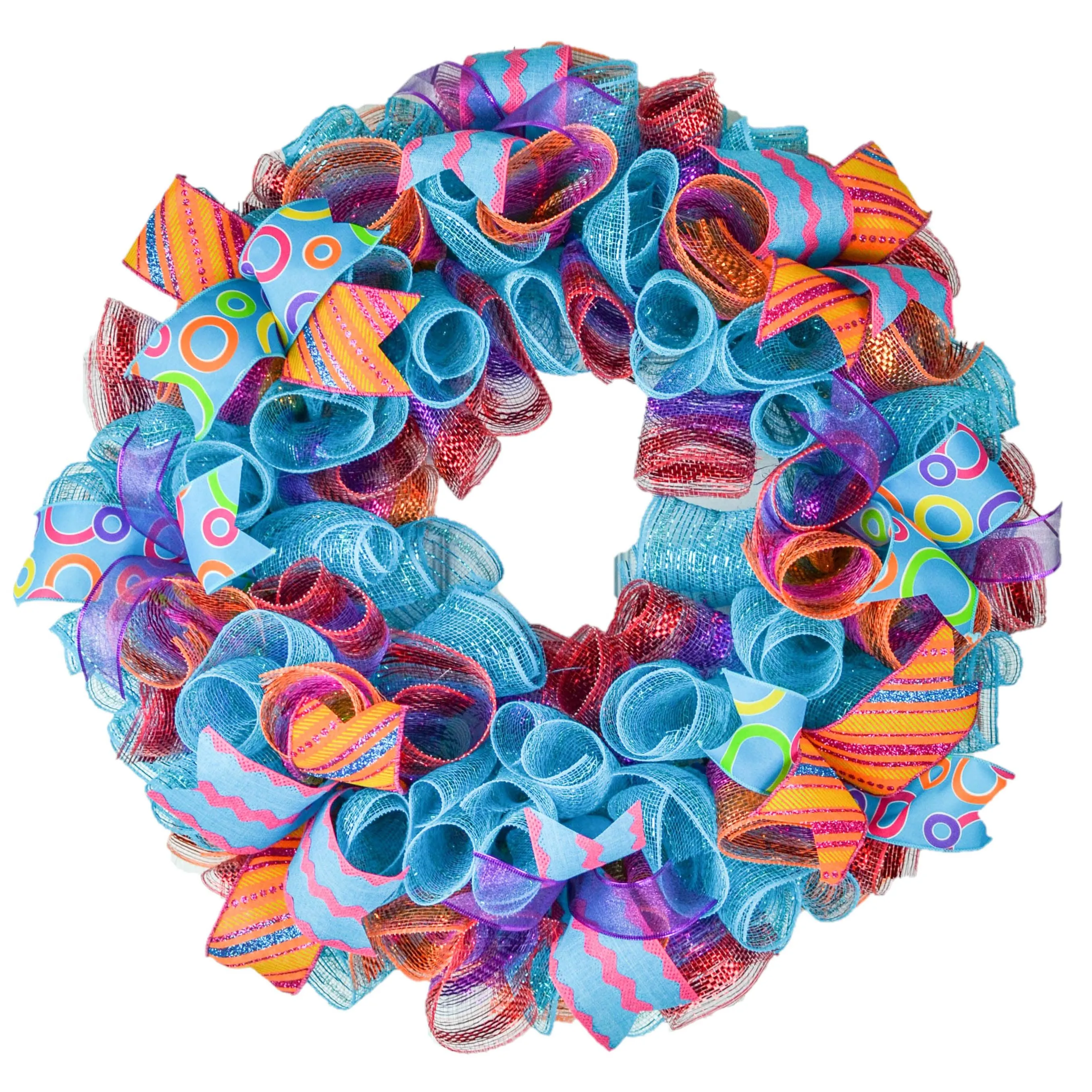 Orange and Turquoise Spring Wreath - Summer Decor - Everyday Door Decorations - Pink Teal Wreaths