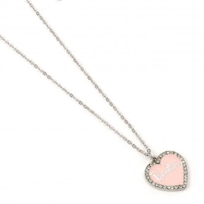 Pink Enamel Heart Pendant Crystal Necklace BMN00003