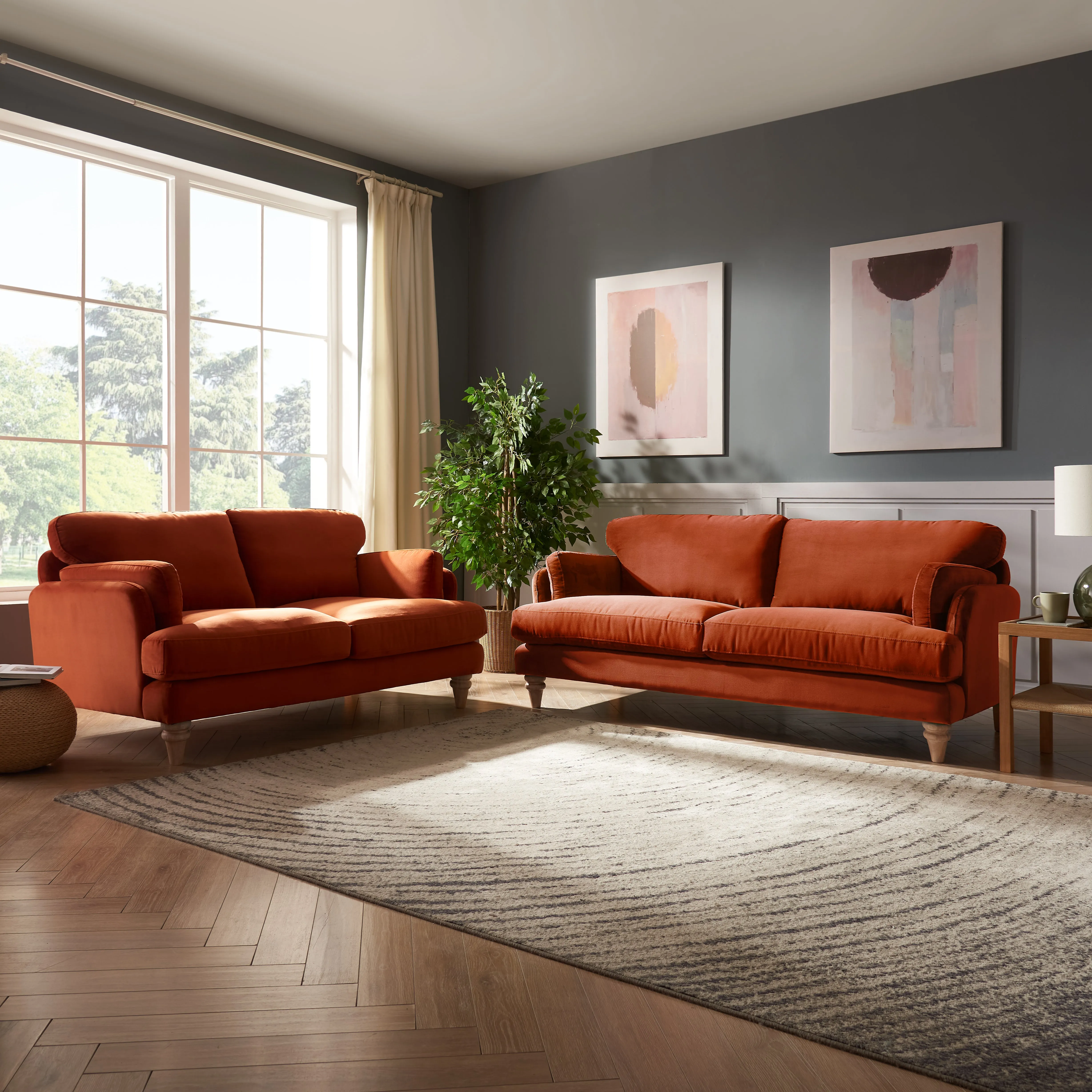 Regent 2 Seater Sofa, Luxury Burnt Orange Velvet