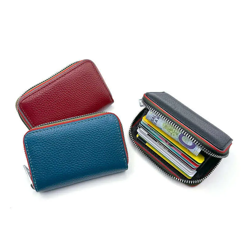 RFID Leather Card Holder | Colorful Woven Edge Design