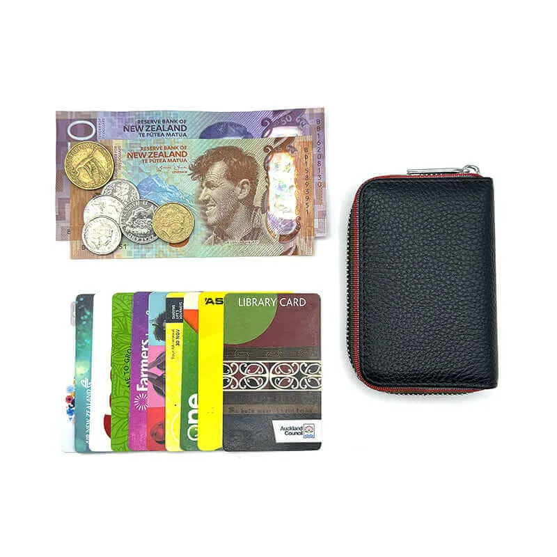 RFID Leather Card Holder | Colorful Woven Edge Design