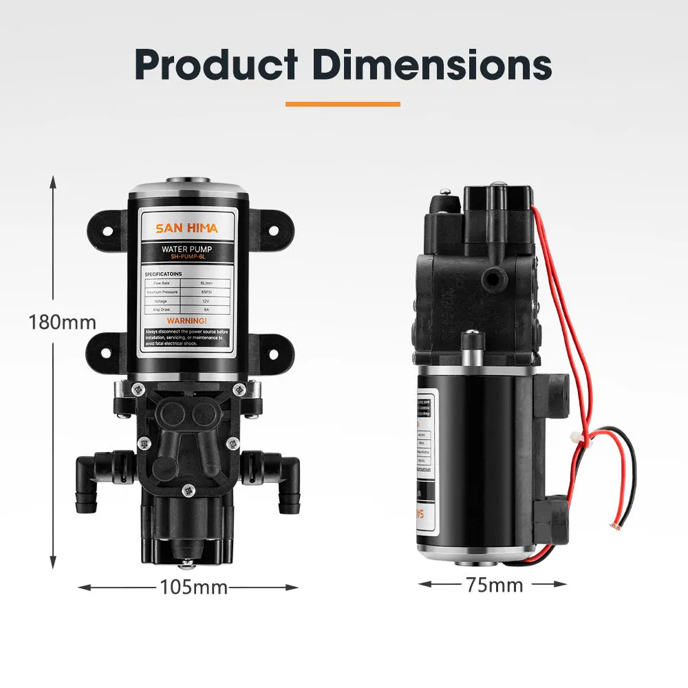 San Hima 12V Water Pump 6L/min Pressure Self Priming Caravan Camping Boat