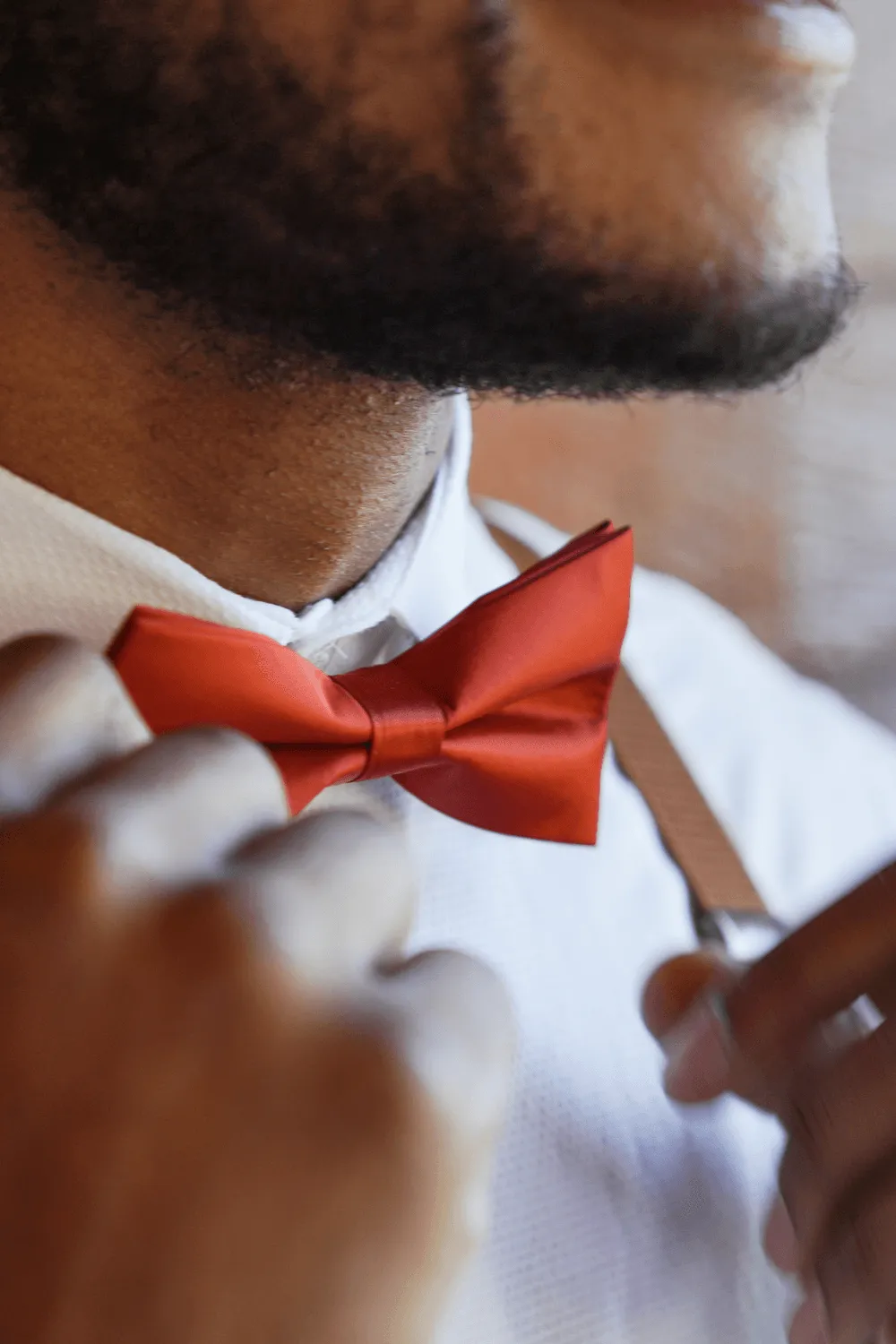 Satin Burnt Orange Bow Tie & Cognac Buckle Suspenders Set