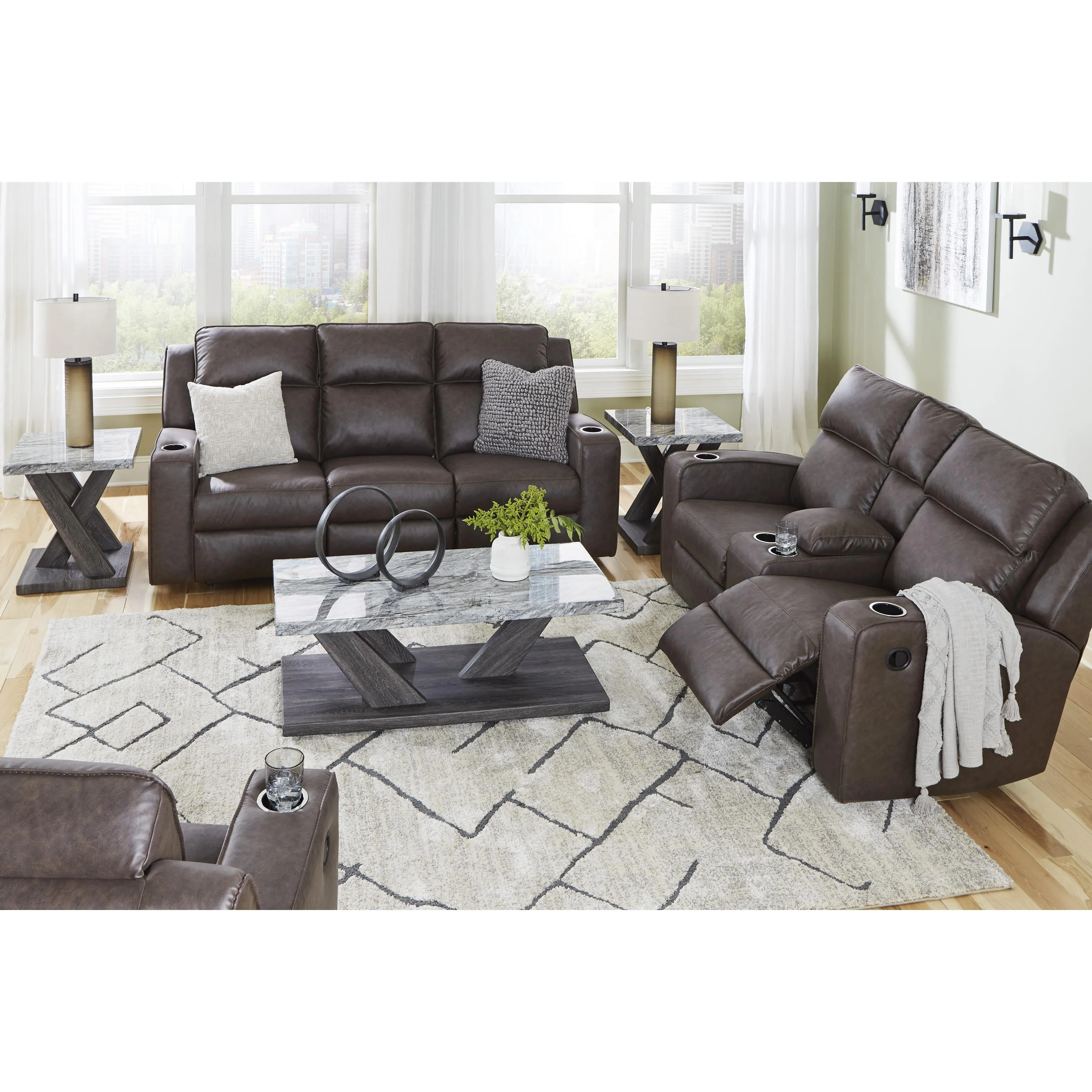 Signature Design by Ashley Lavenhorne Reclining Leather Look Sofa 6330689