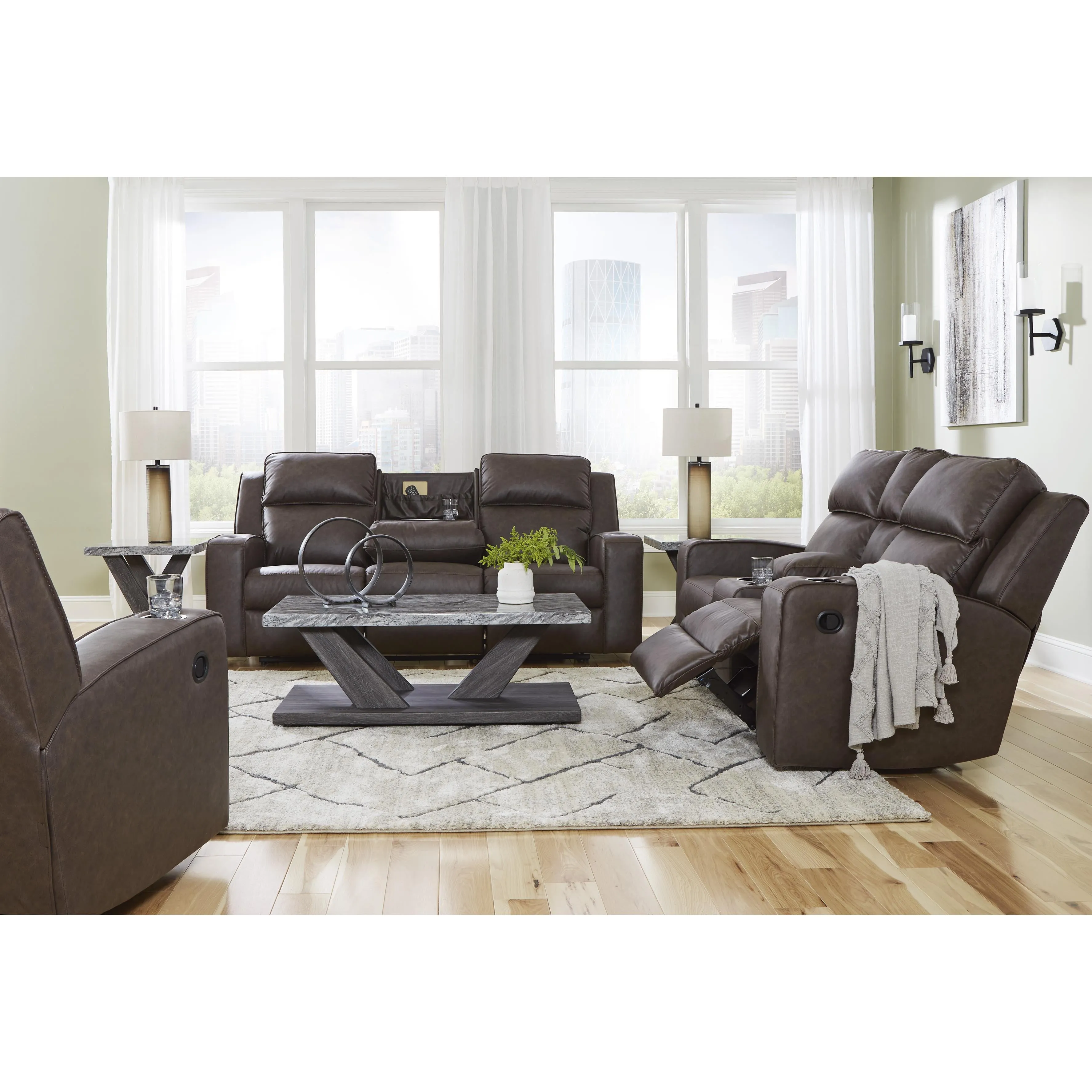 Signature Design by Ashley Lavenhorne Reclining Leather Look Sofa 6330689