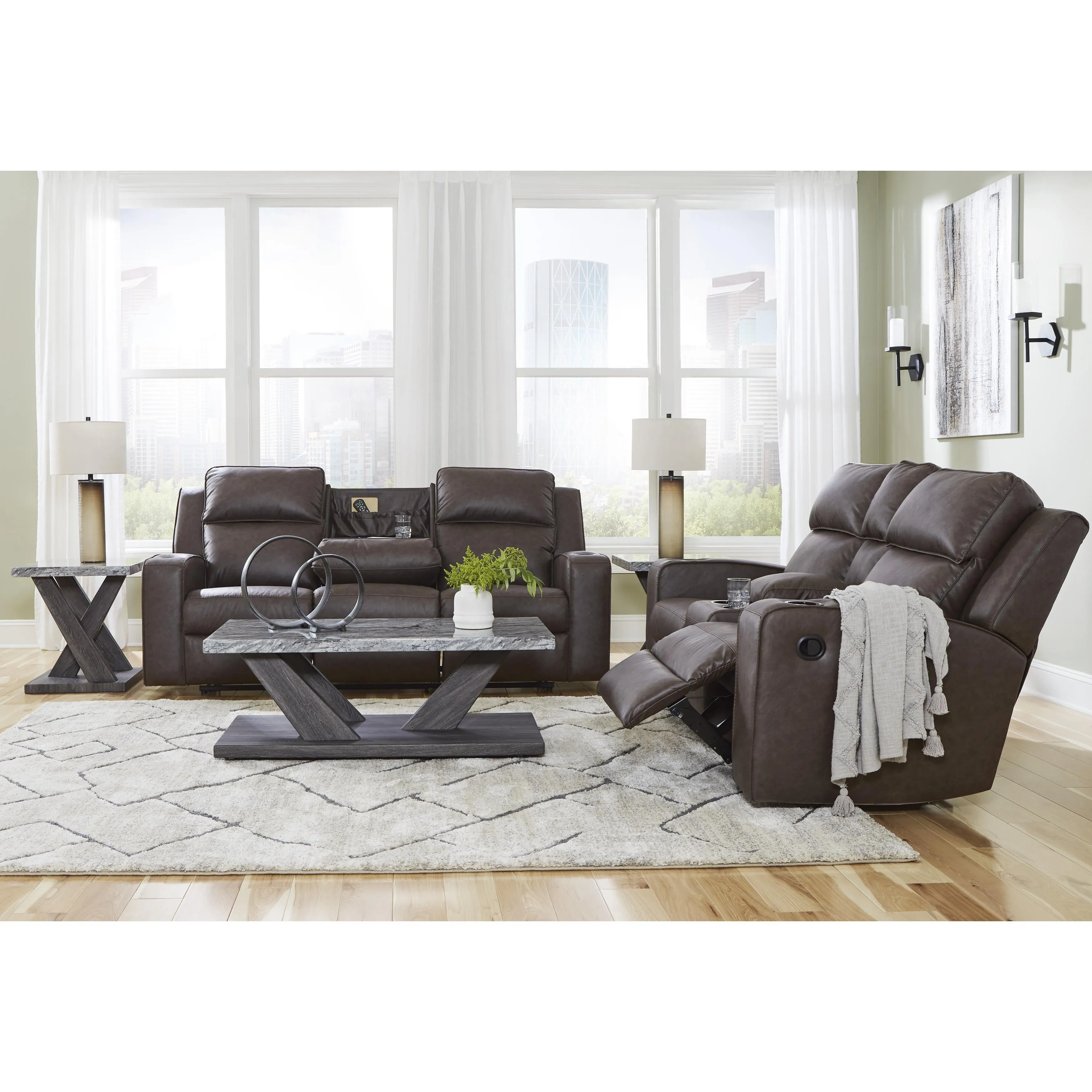 Signature Design by Ashley Lavenhorne Reclining Leather Look Sofa 6330689