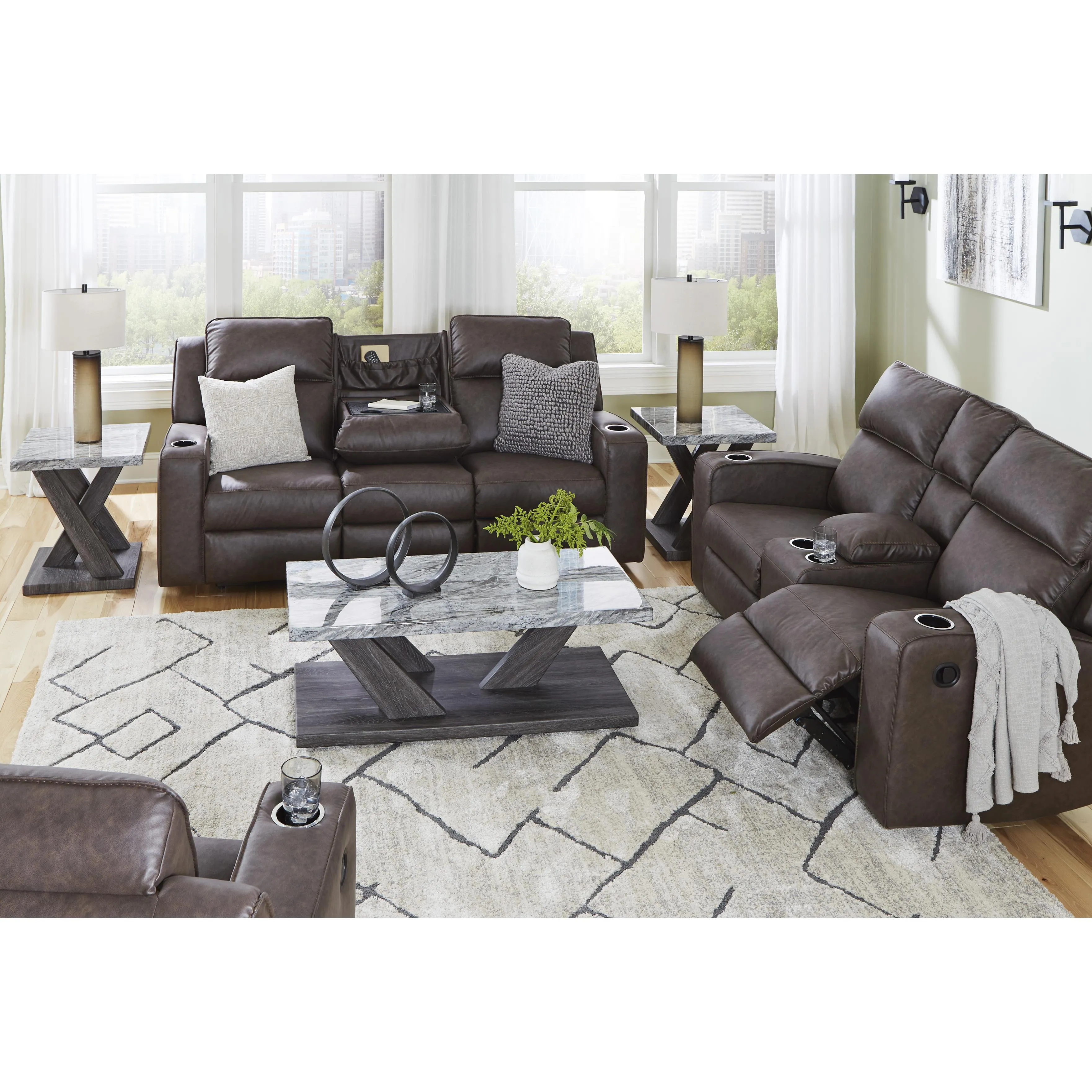 Signature Design by Ashley Lavenhorne Reclining Leather Look Sofa 6330689