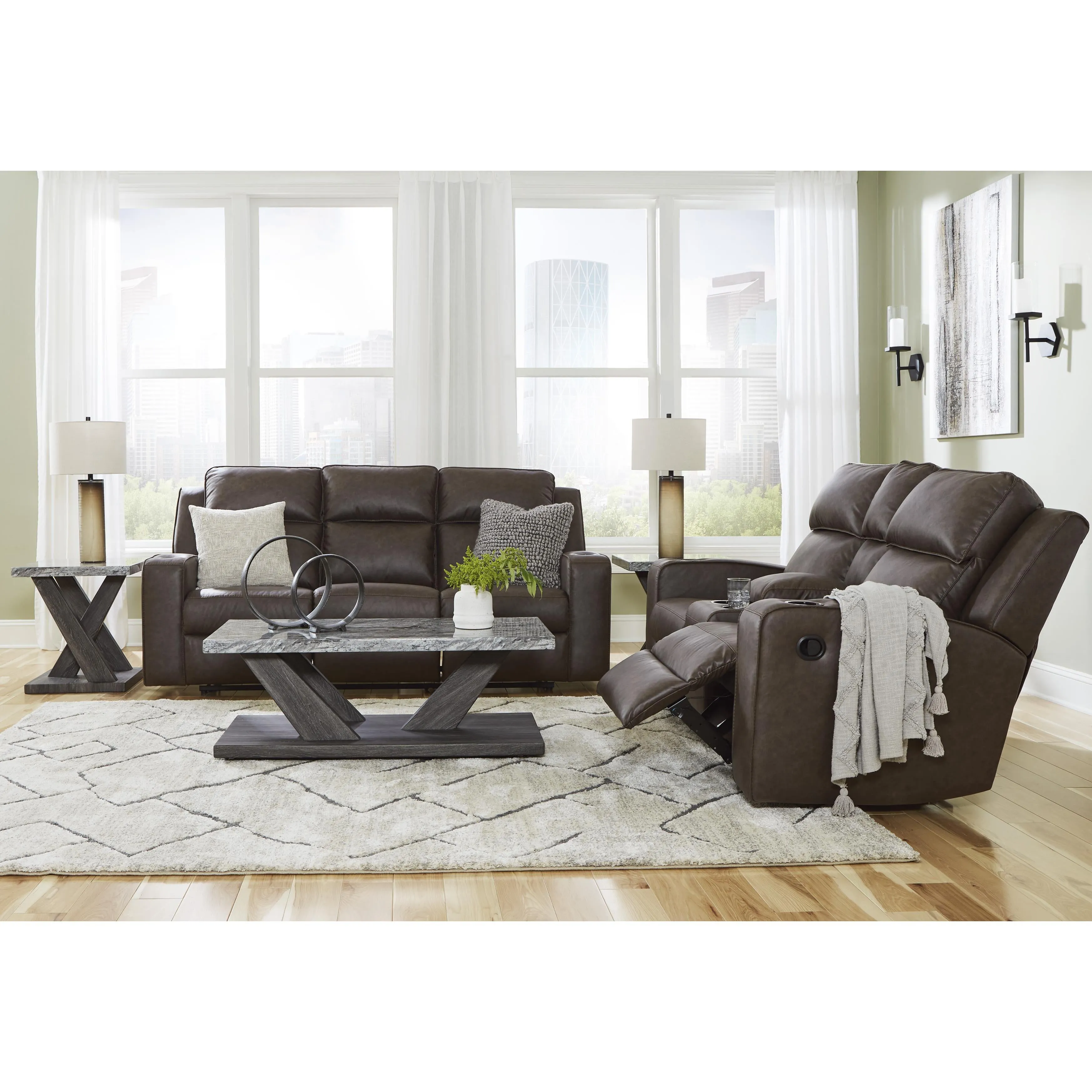 Signature Design by Ashley Lavenhorne Reclining Leather Look Sofa 6330689