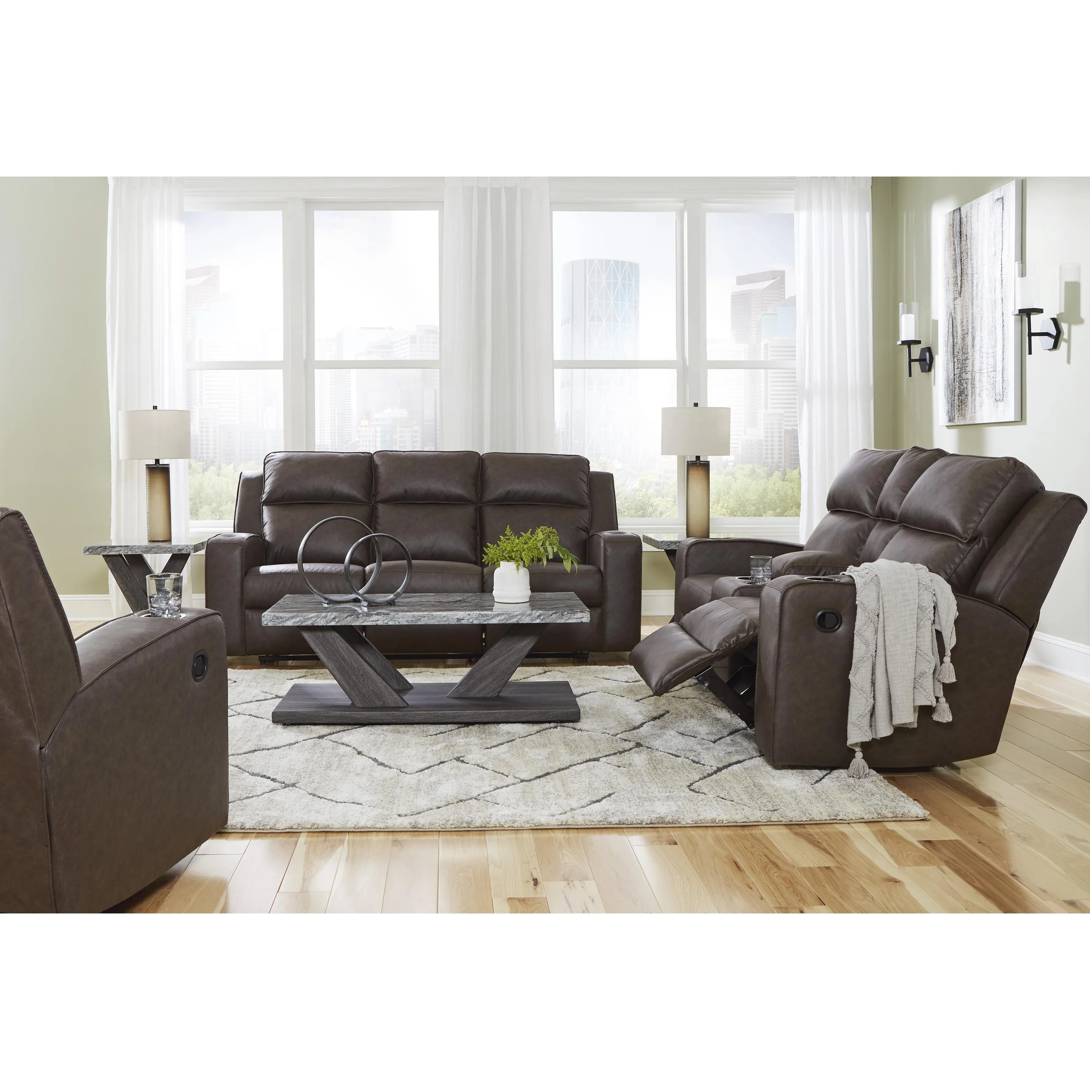 Signature Design by Ashley Lavenhorne Reclining Leather Look Sofa 6330689