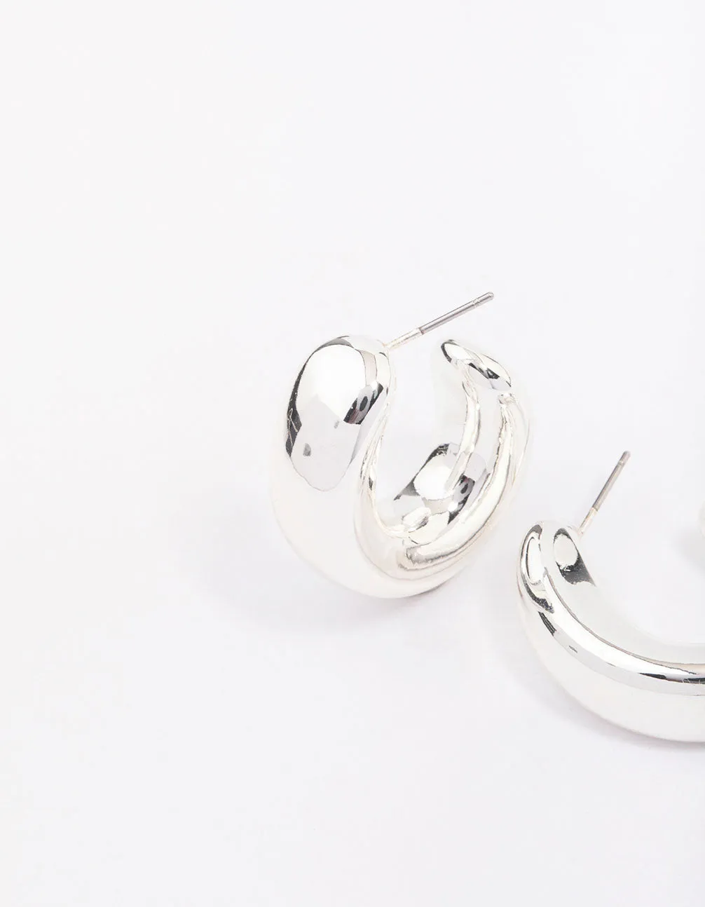 Silver Chunky Simple Slide Hoop Earrings