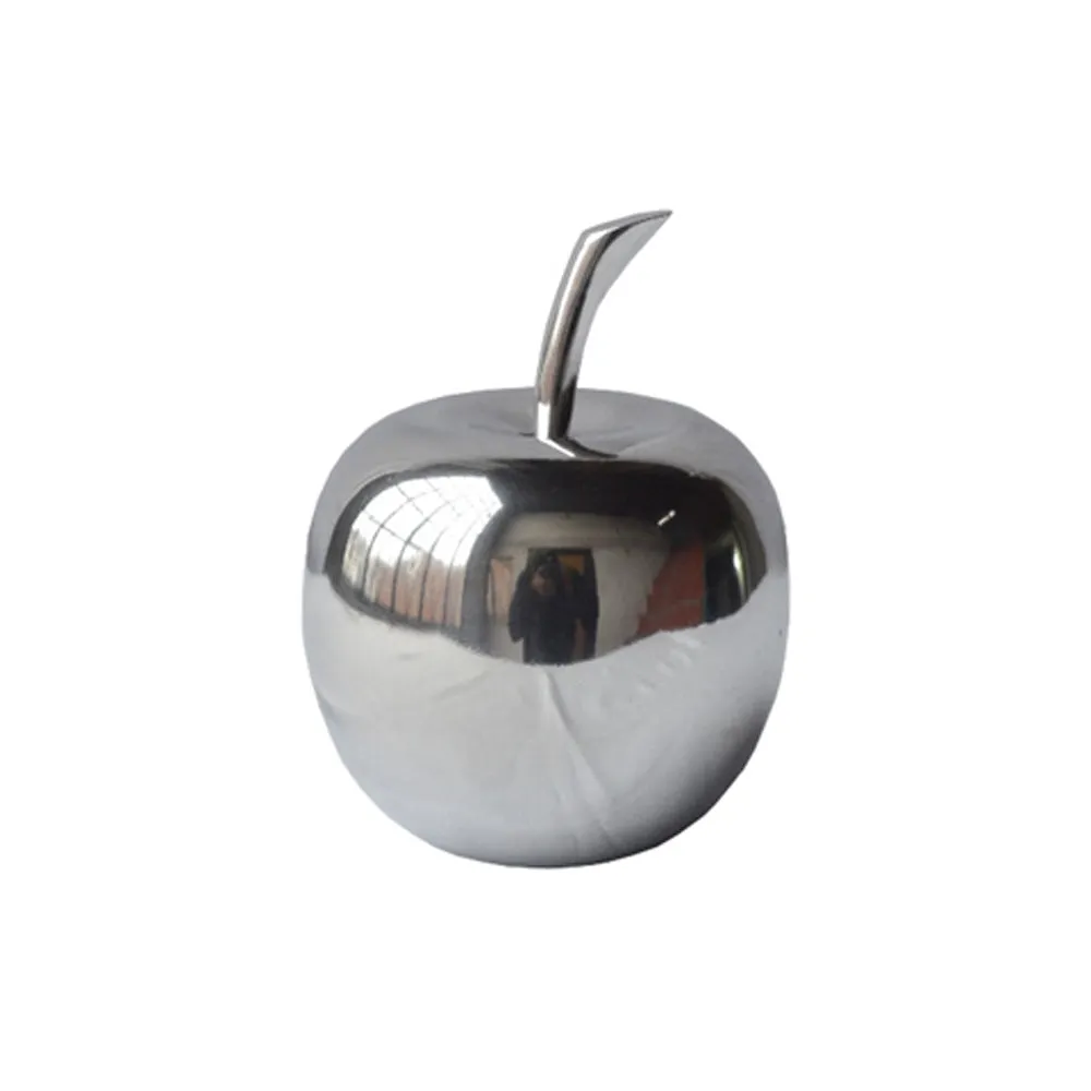 SM Manzano Small Polished Figurine, Silver, Apple, Fruit, Tabletop, Accents, Transitional, Teacher, School, Décor, Desk, Aluminum, L x 4.5" W x 6" H