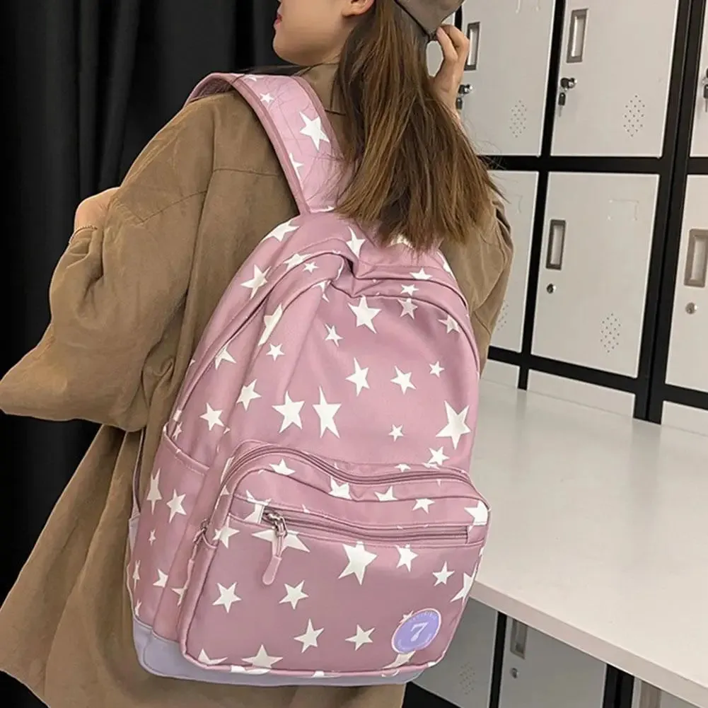 Sohiwoo White Star Printed Solid Backpack Bookbag Student Back To School Casual Fashion Nylon Travel  Women's Large Backpacks