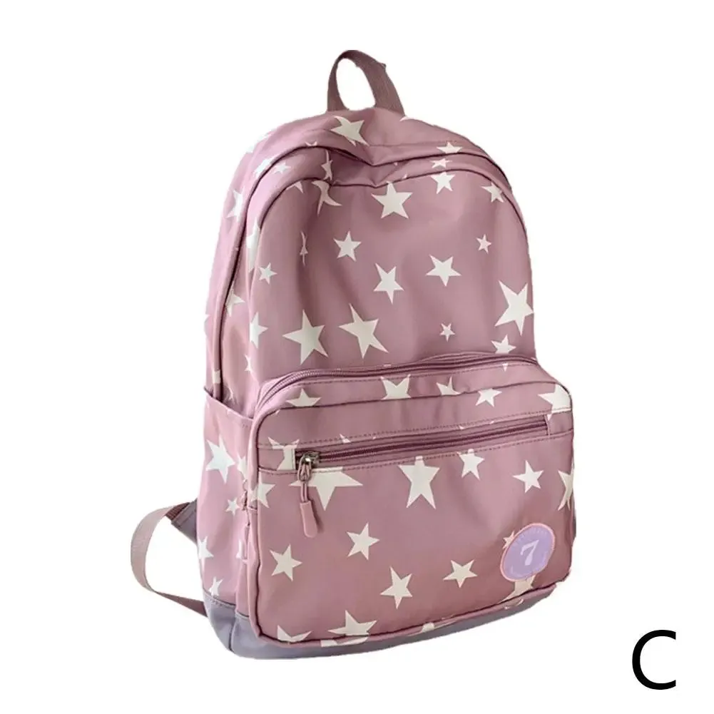 Sohiwoo White Star Printed Solid Backpack Bookbag Student Back To School Casual Fashion Nylon Travel  Women's Large Backpacks