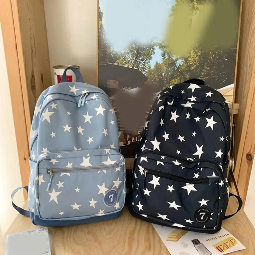 Sohiwoo White Star Printed Solid Backpack Bookbag Student Back To School Casual Fashion Nylon Travel  Women's Large Backpacks