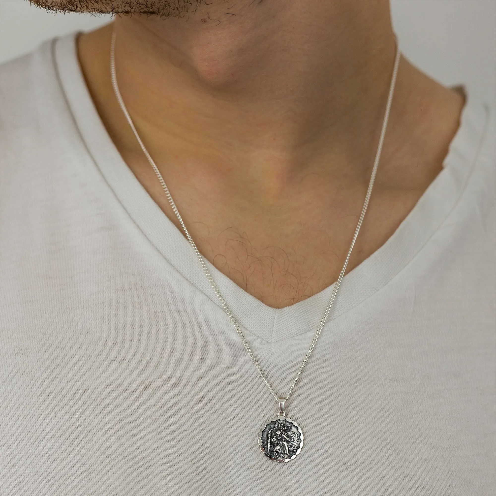 St Christopher Ellipse Border Personalised Silver Necklace