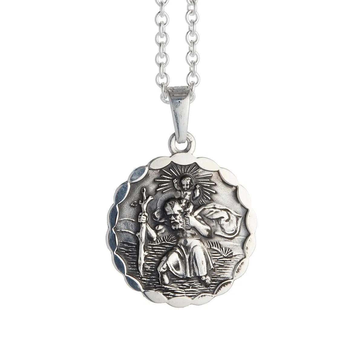 St Christopher Ellipse Border Personalised Silver Necklace