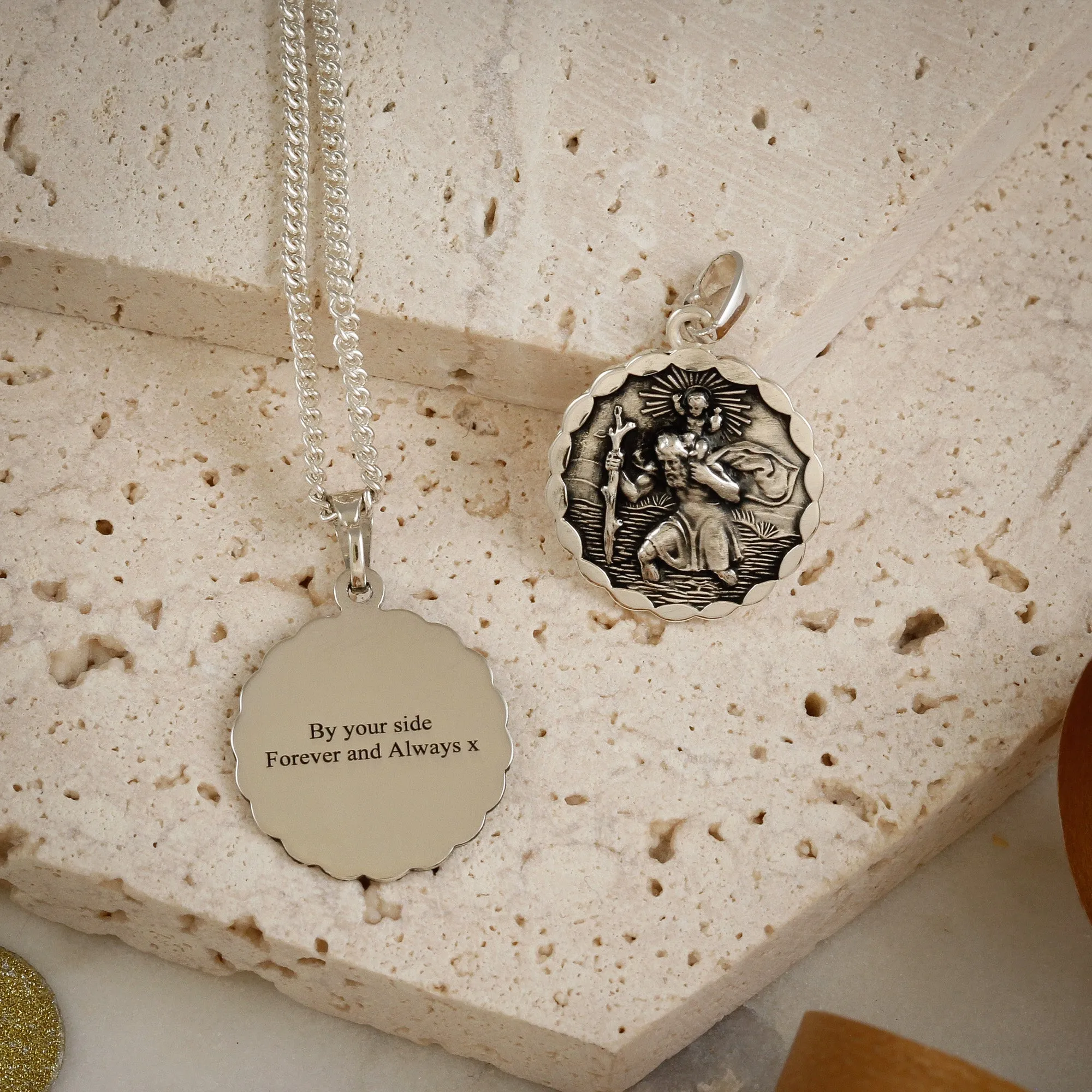 St Christopher Ellipse Border Personalised Silver Necklace