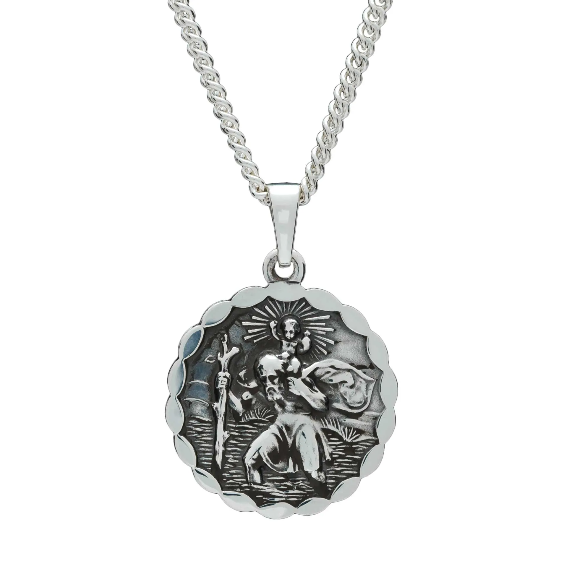 St Christopher Ellipse Border Personalised Silver Necklace