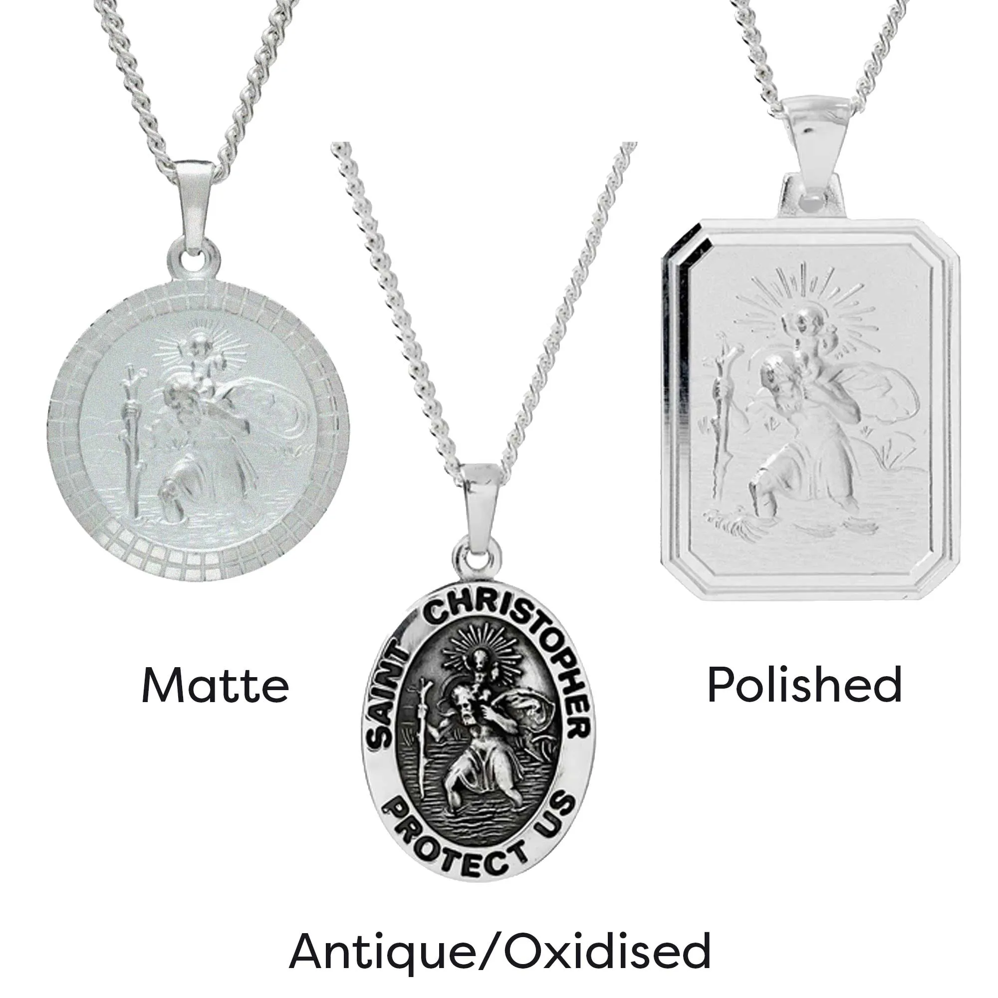 St Christopher Ellipse Border Personalised Silver Necklace