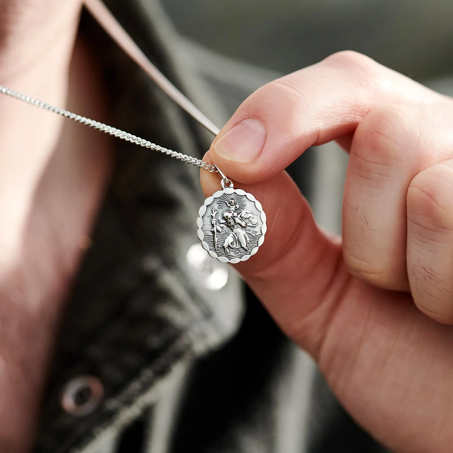 St Christopher Ellipse Border Personalised Silver Necklace