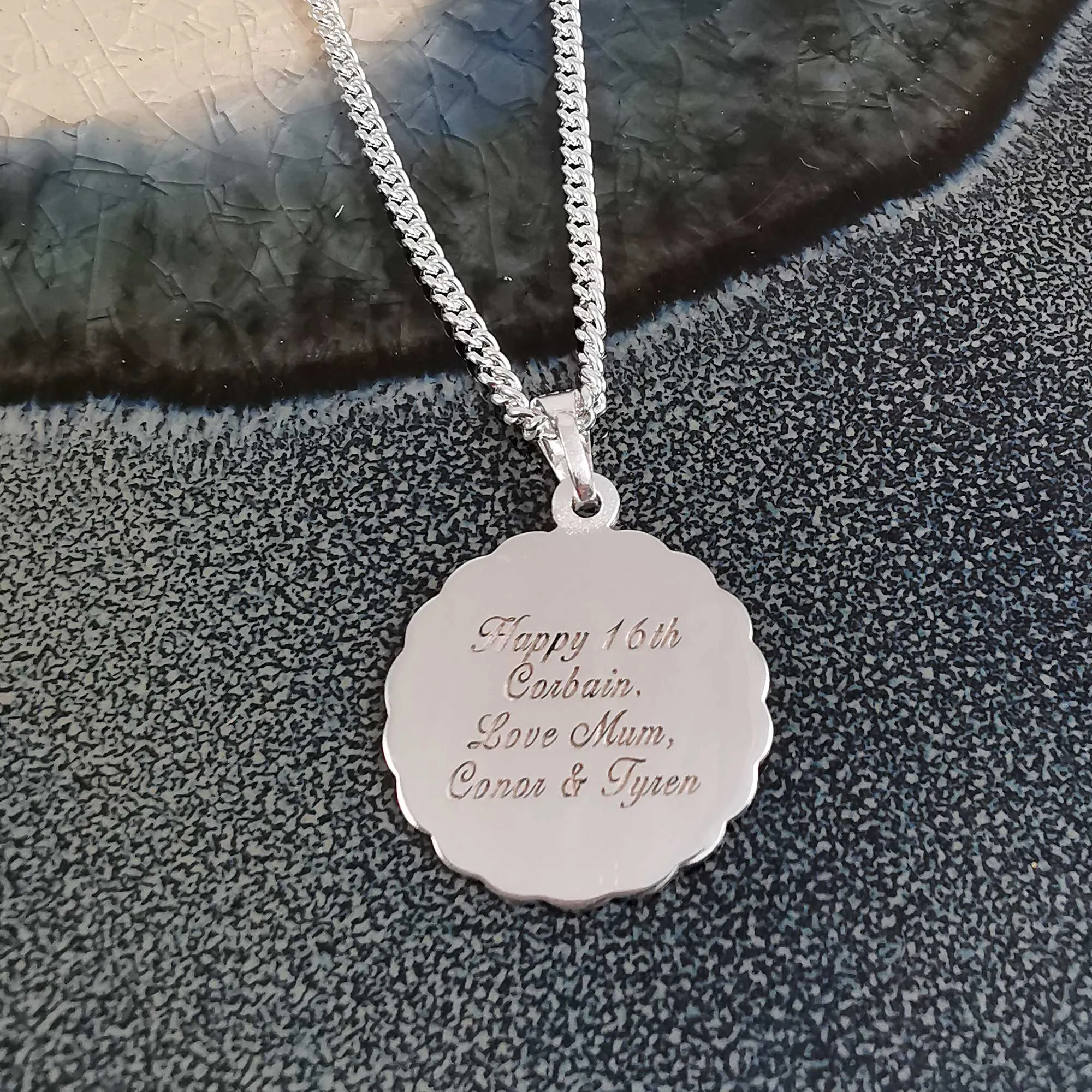 St Christopher Ellipse Border Personalised Silver Necklace