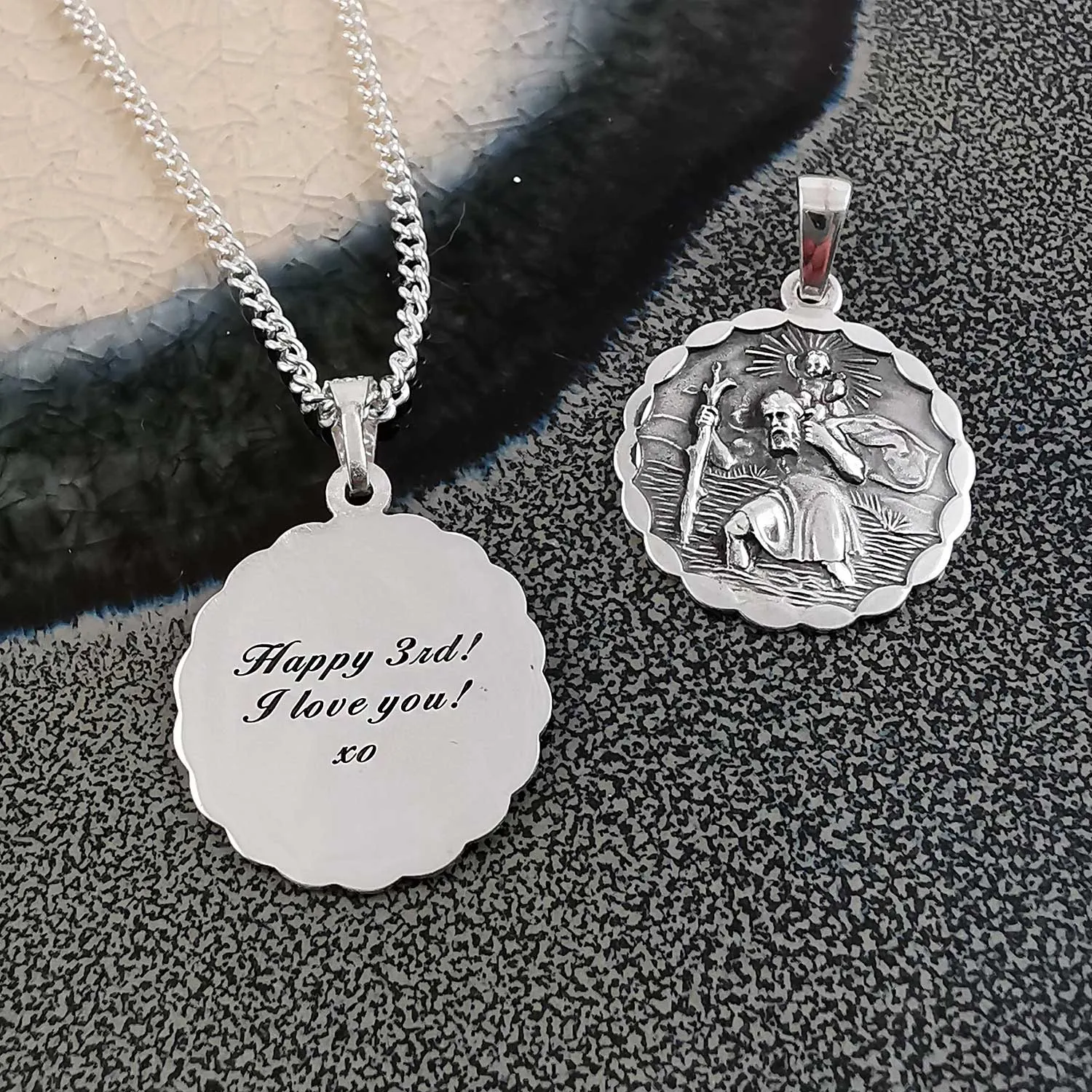 St Christopher Ellipse Border Personalised Silver Necklace