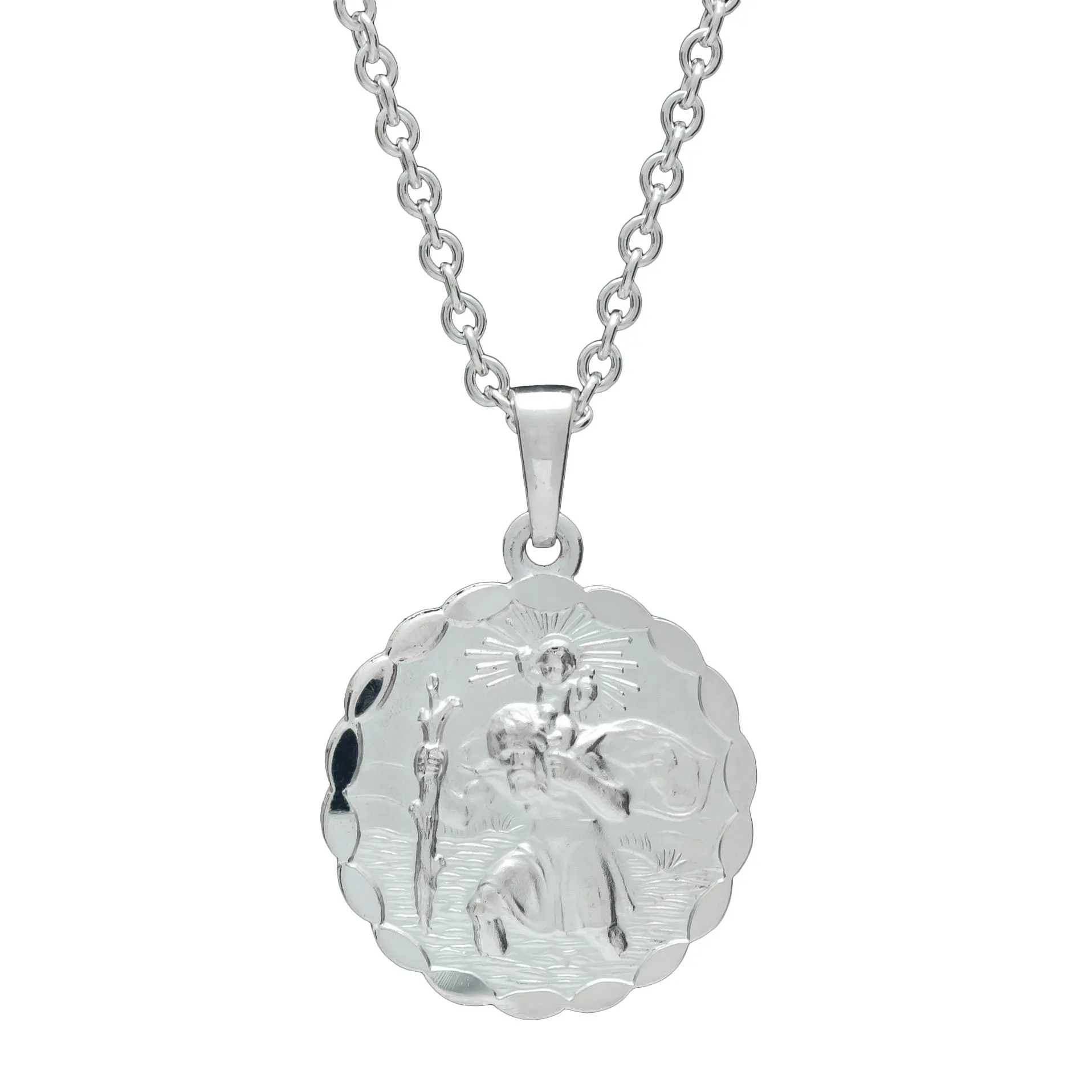 St Christopher Ellipse Border Personalised Silver Necklace