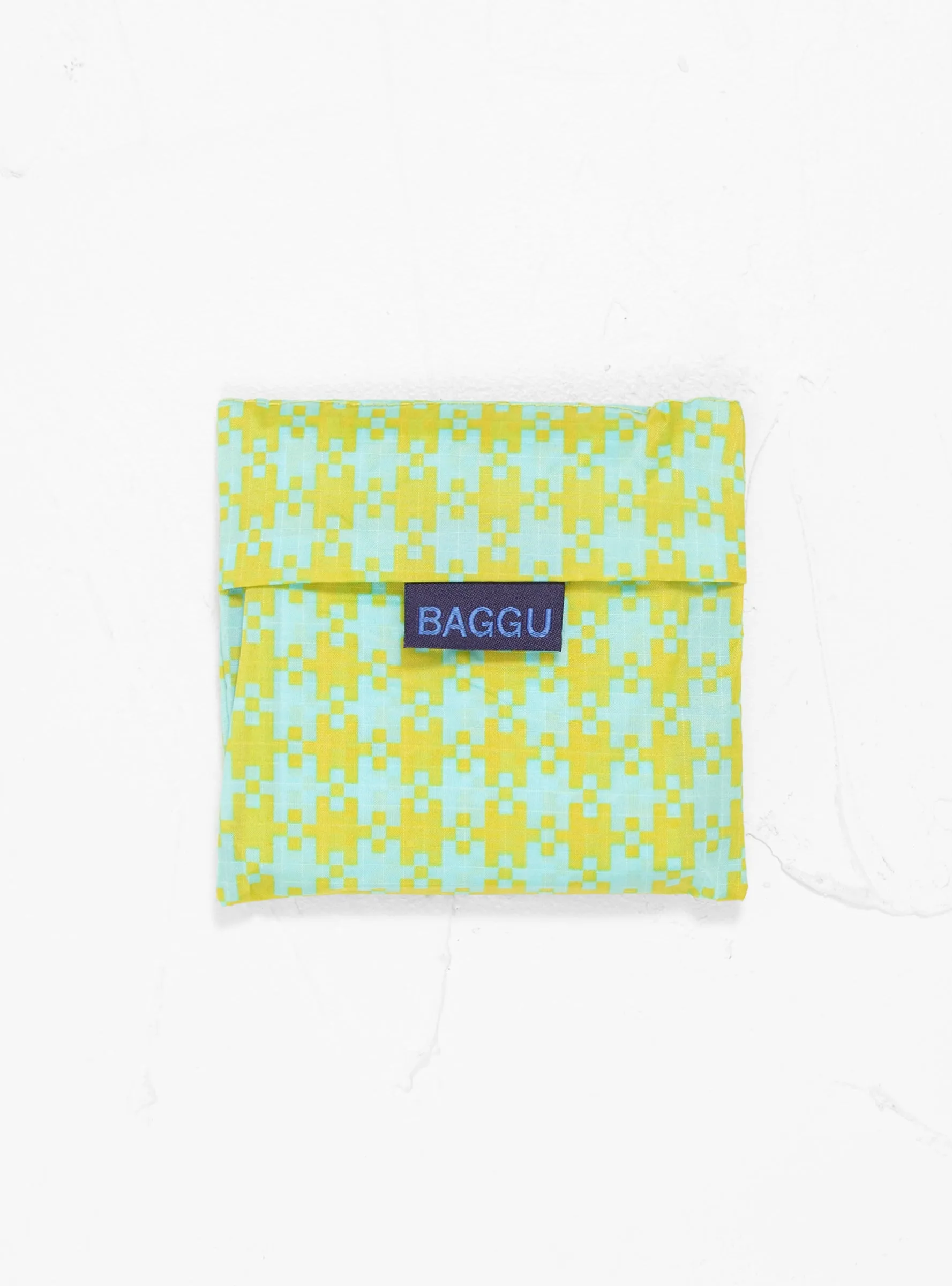 Standard Baggu Tote Bag Mint Green Pixel Gingham