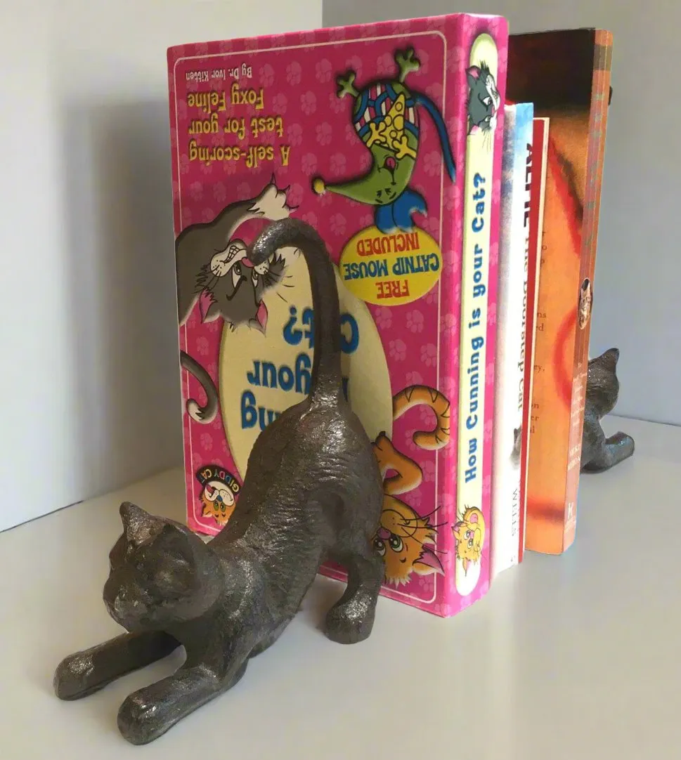 Stretching Cat Cast Iron Book Ends / Door Stop