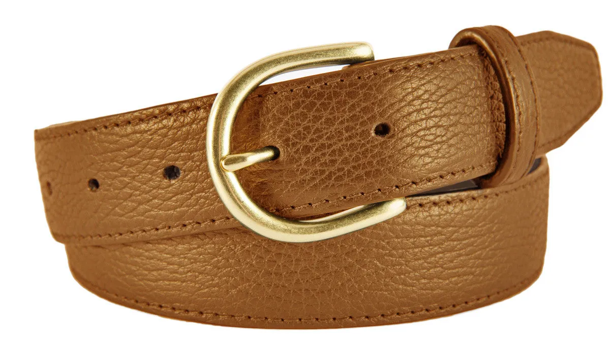 Tan Pebbled Leather Belt, Soho Buckle (Gold)