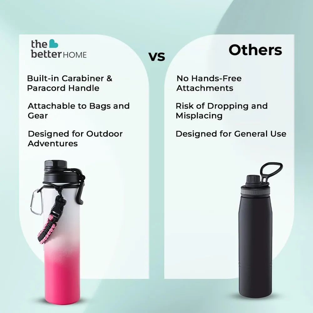 The Better Home Stainless Steel Insulated Water Bottles | 960 ml Each | Thermos Flask Attachable to Bags & Gears | 6/12 hrs hot & Cold | Water Bottle for School Office Travel | Pink-White