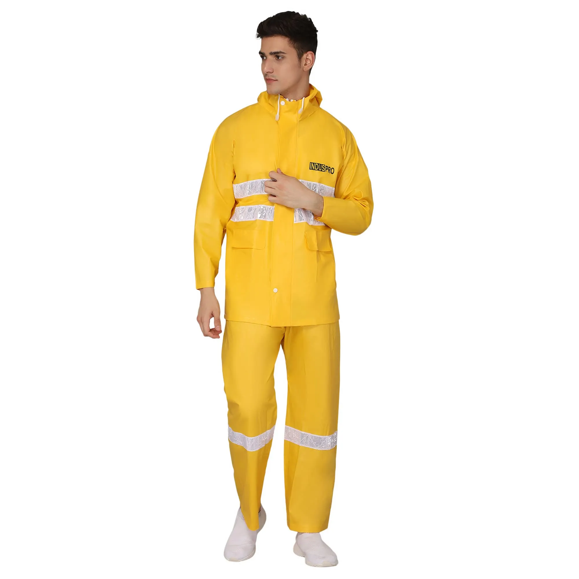 THE CLOWNFISH Polyester Rain Coat For Men Waterproof For Bike With Hood Raincoat For Men. Set Of Top And Bottom Packed In A Storage Bag (Yellow, X-Large)