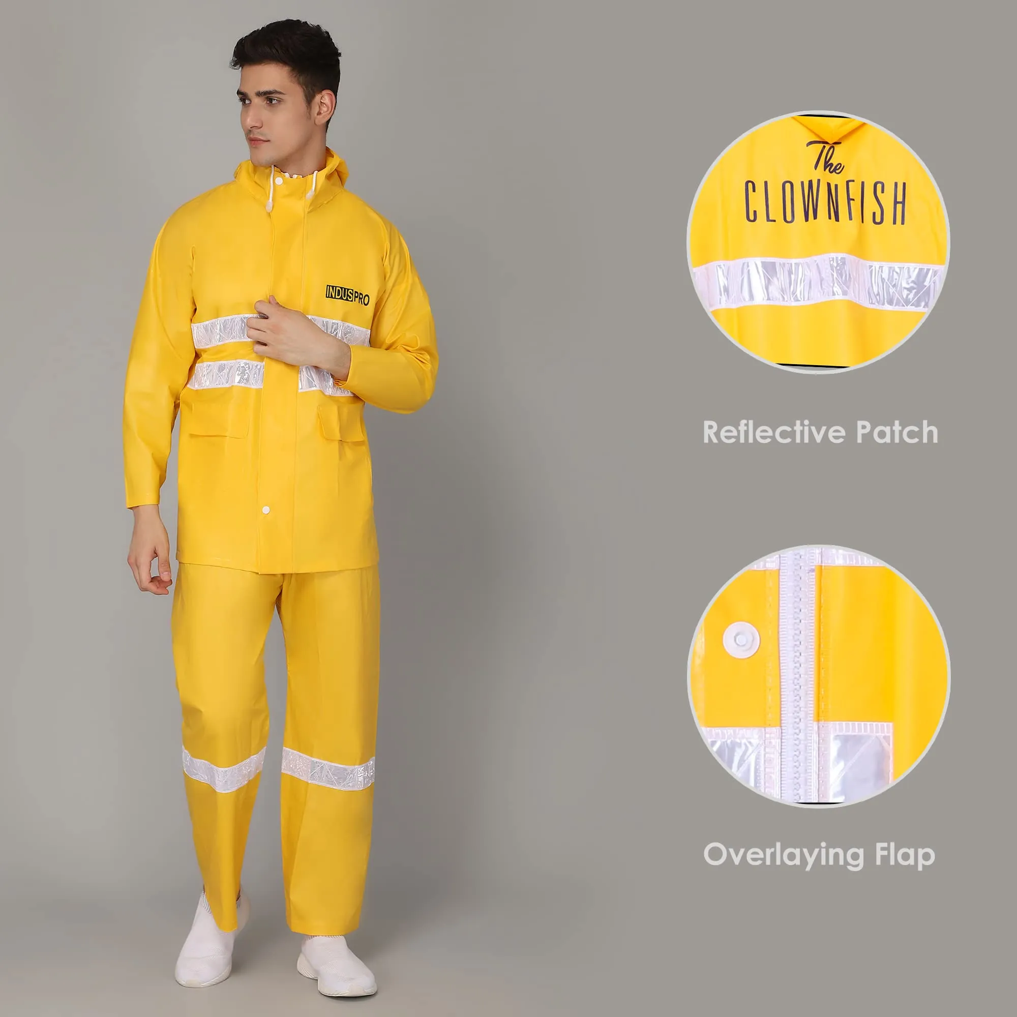 THE CLOWNFISH Polyester Rain Coat For Men Waterproof For Bike With Hood Raincoat For Men. Set Of Top And Bottom Packed In A Storage Bag (Yellow, X-Large)