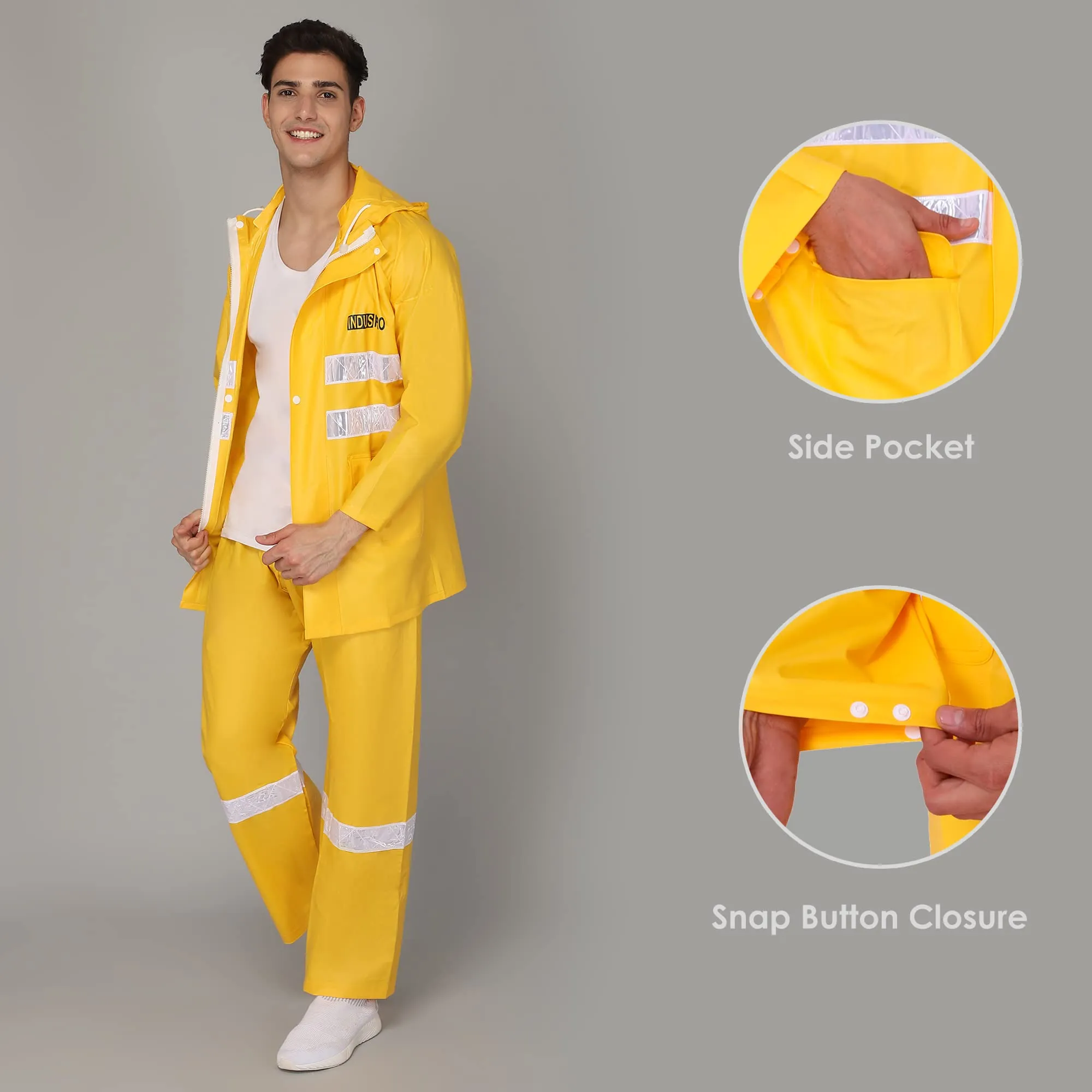 THE CLOWNFISH Polyester Rain Coat For Men Waterproof For Bike With Hood Raincoat For Men. Set Of Top And Bottom Packed In A Storage Bag (Yellow, X-Large)