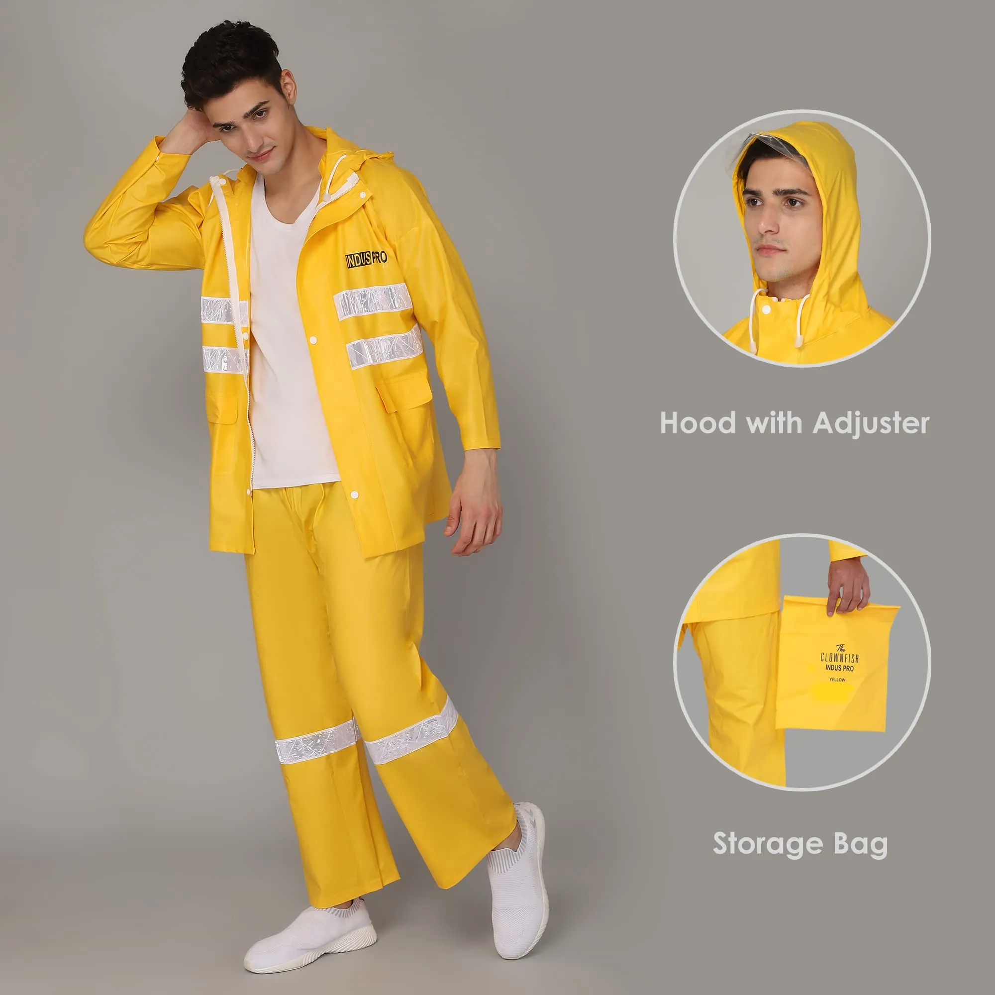 THE CLOWNFISH Polyester Rain Coat For Men Waterproof For Bike With Hood Raincoat For Men. Set Of Top And Bottom Packed In A Storage Bag (Yellow, X-Large)