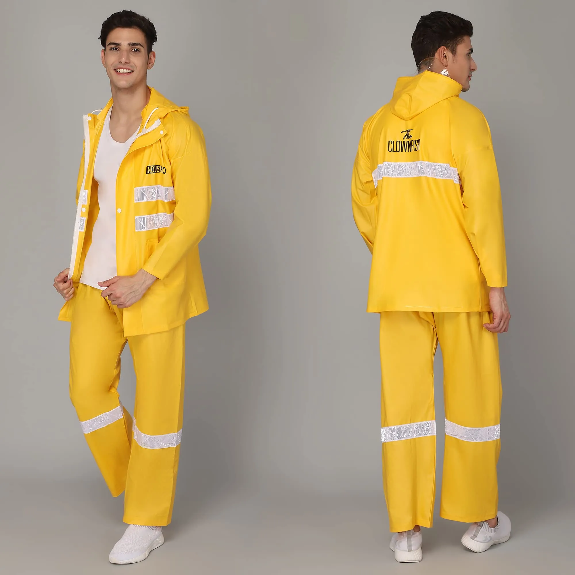 THE CLOWNFISH Polyester Rain Coat For Men Waterproof For Bike With Hood Raincoat For Men. Set Of Top And Bottom Packed In A Storage Bag (Yellow, X-Large)