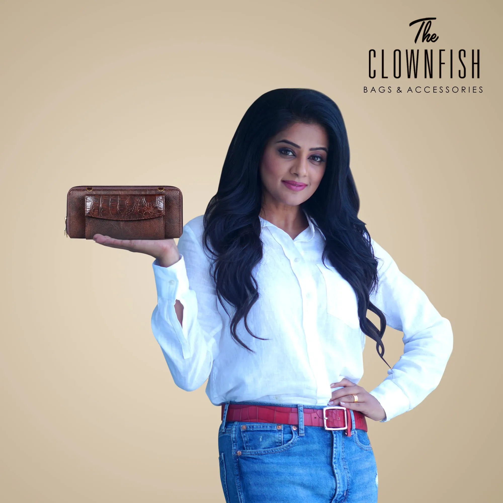 THE CLOWNFISH Radiance Series Womens Ladies Wallet Purse with front snap flap mobile pocket (Dark Brown)