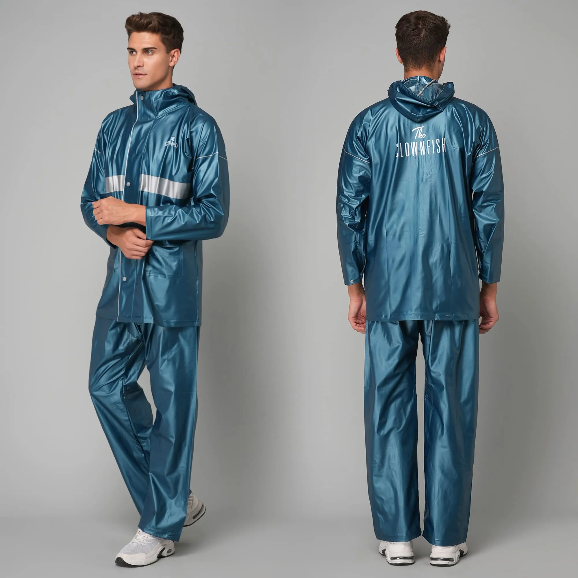 THE CLOWNFISH Rain Coat for Men Waterproof for Bike Raincoat for Men with Hood PVC Material. Set of Top and Bottom. Azure Pro Series (Bright Turquoise, XX-Large)