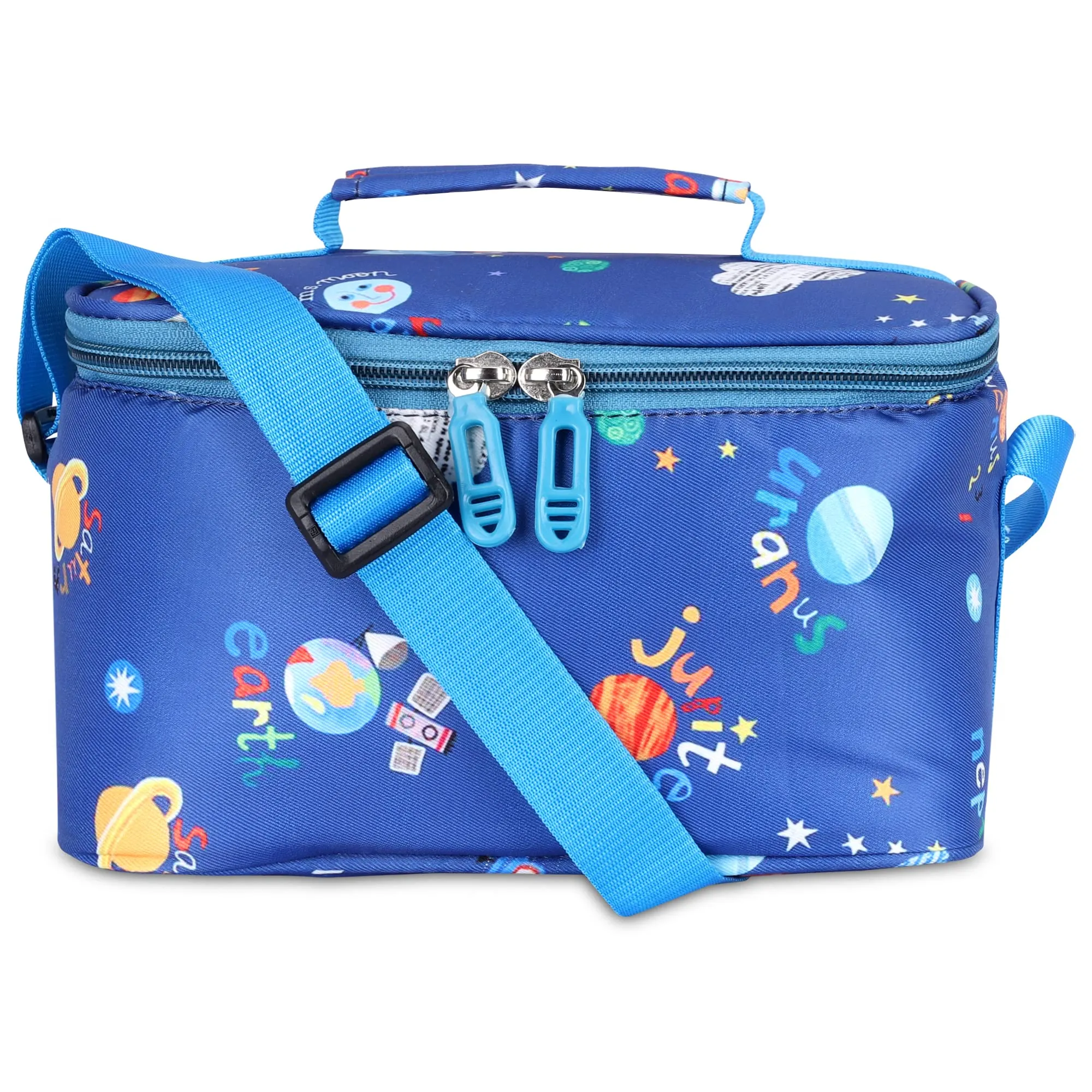 THE CLOWNFISH Snack Attack Series Polyester Printed Tiffin Carry Bag Lunch Bag Lunch Box Carrier Bag for School Picnic Travel Food Storage Bag (Dodger Blue)