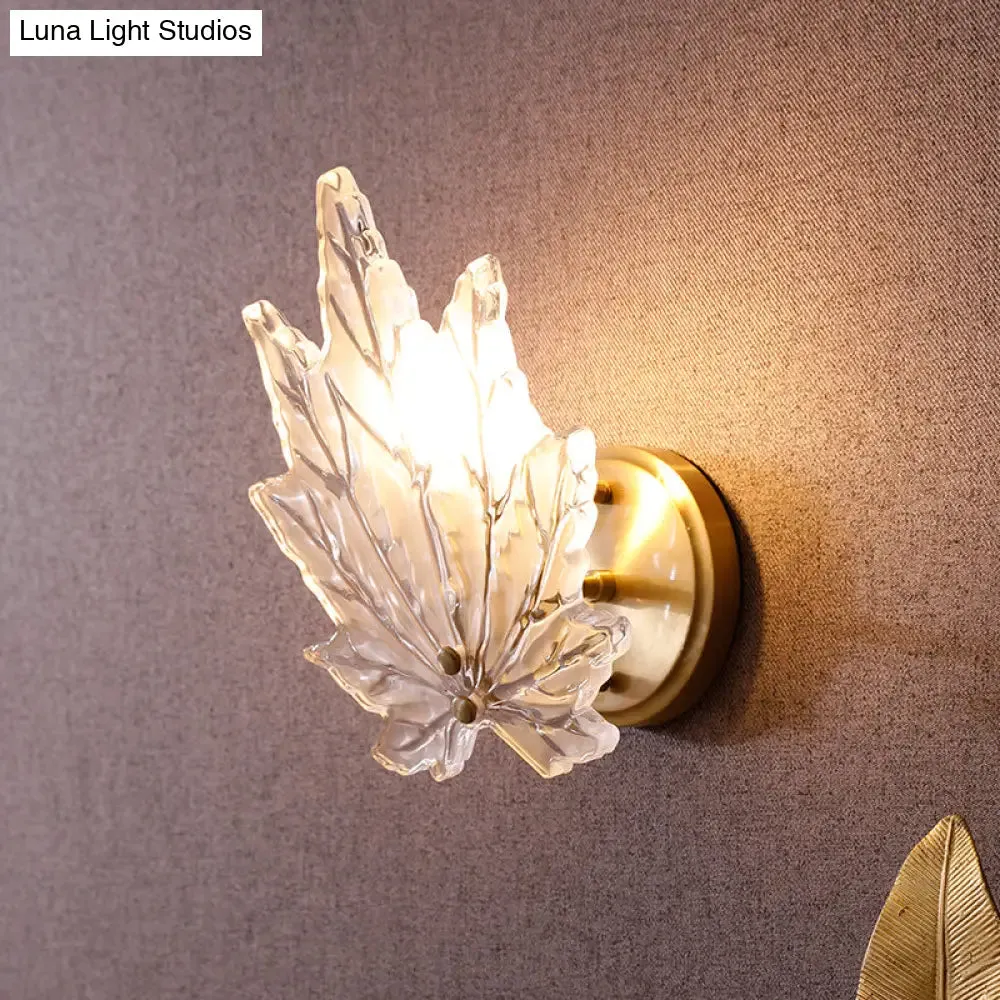 Traditional LED Wall Sconce with Maple Glass Shade for Living Room