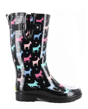 Women's Dotty Goats Tall Rain Boot - Black