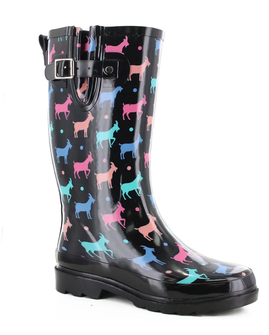 Women's Dotty Goats Tall Rain Boot - Black