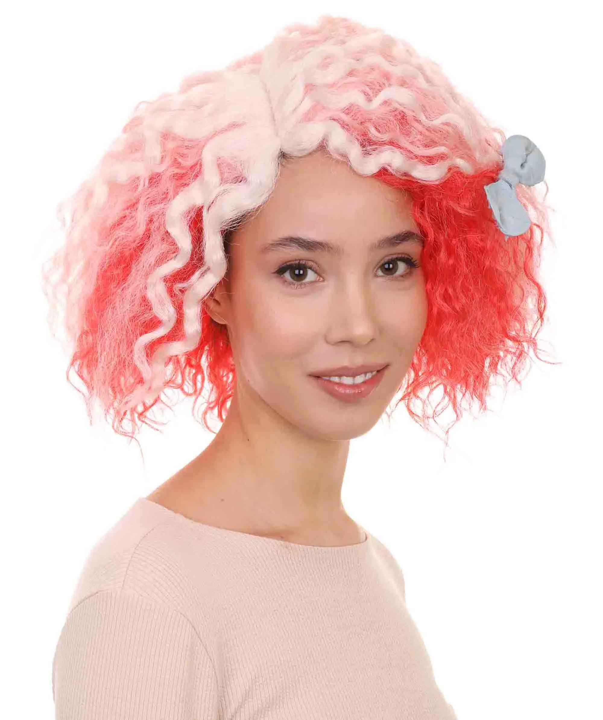 Womens Pink White Ombre Doll Curly Wig | Ombre Fashion Wigs | Premium Breathable Capless Cap