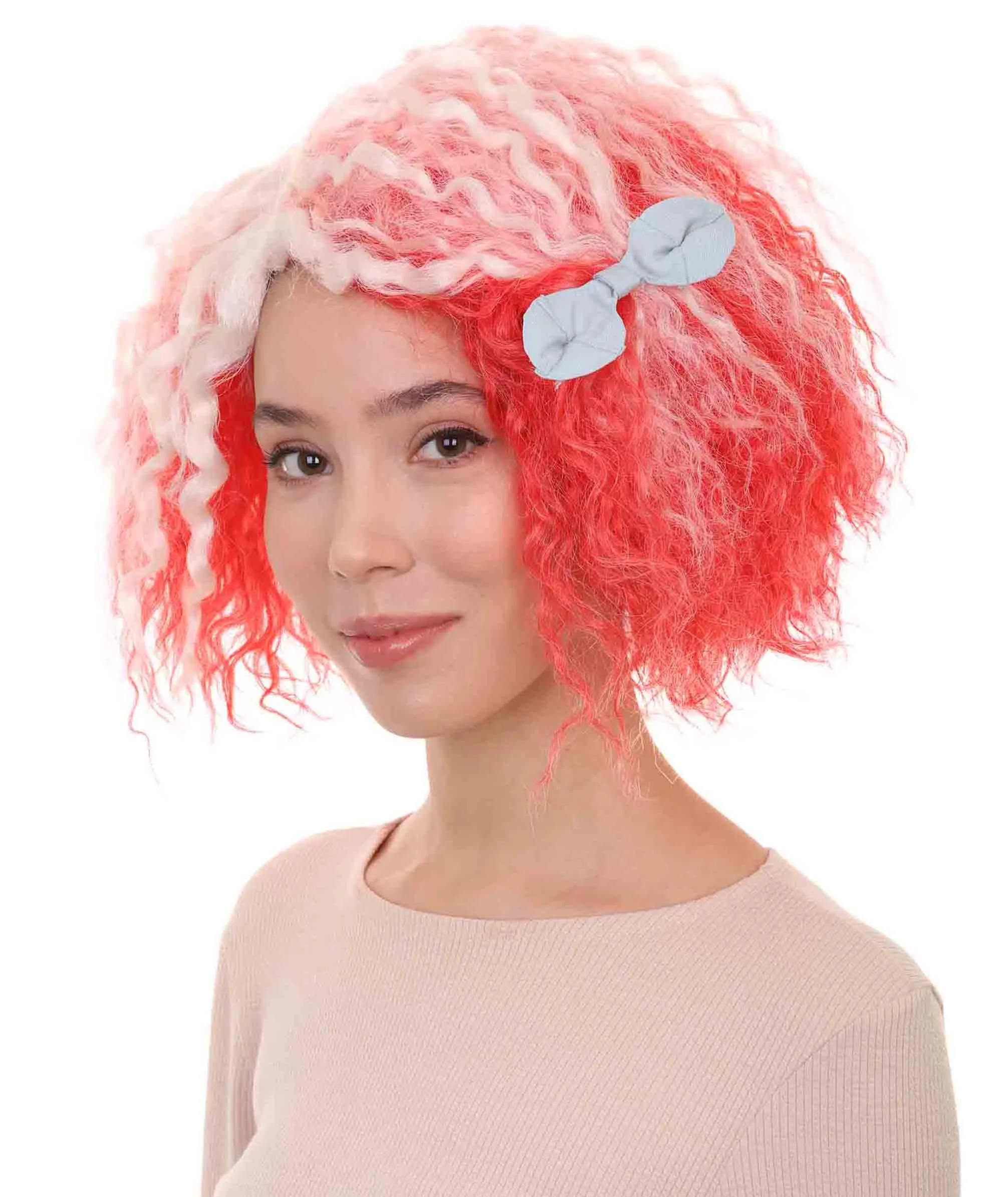 Womens Pink White Ombre Doll Curly Wig | Ombre Fashion Wigs | Premium Breathable Capless Cap