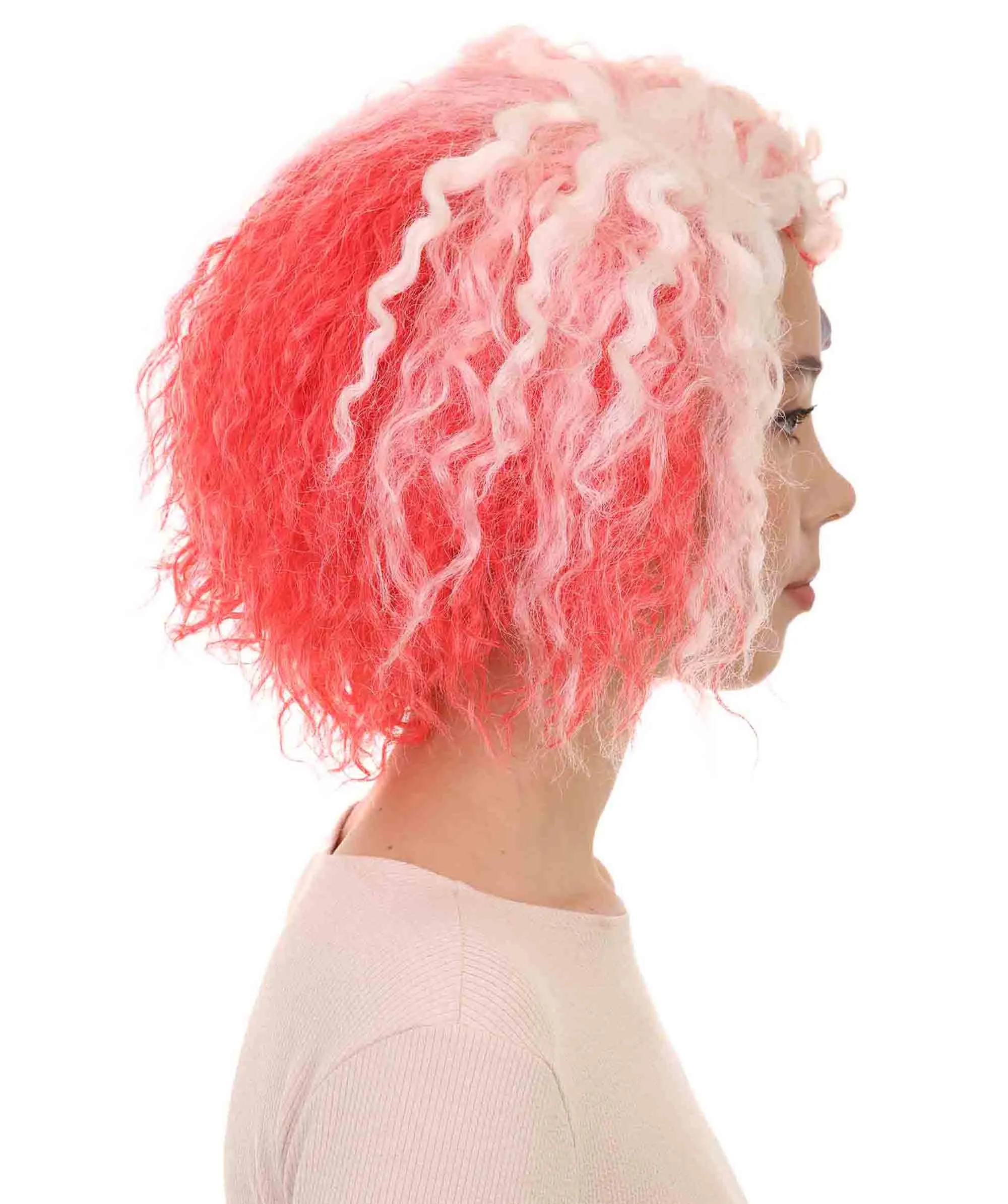 Womens Pink White Ombre Doll Curly Wig | Ombre Fashion Wigs | Premium Breathable Capless Cap